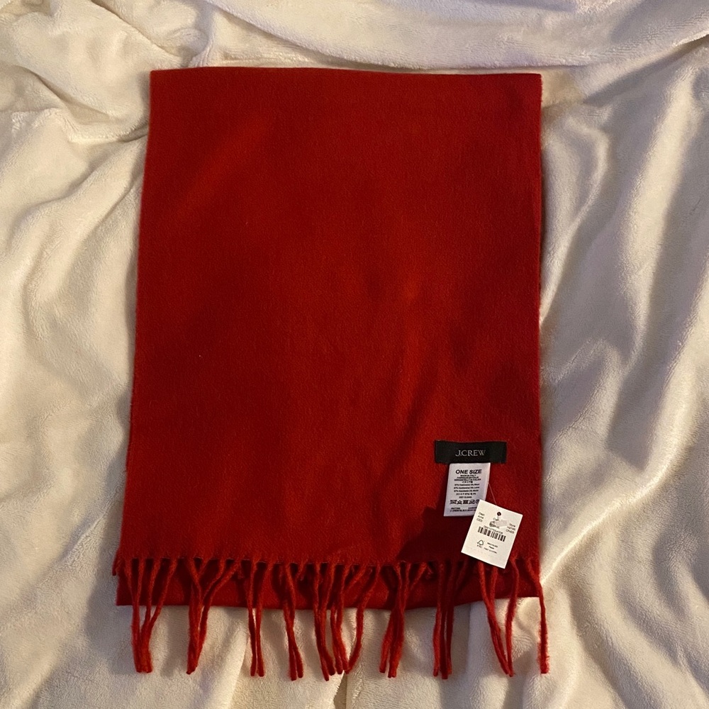 Cashmere J. Crew Vibrant Red Scarf with Fringe